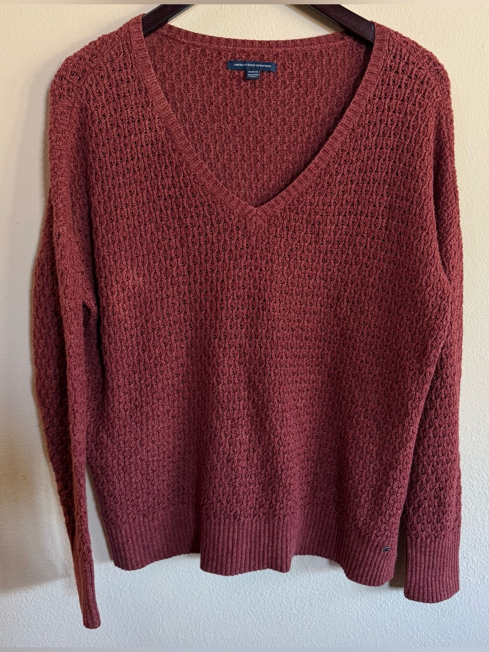 American Eagle Outfitters V-Neck Open Knit Sweater